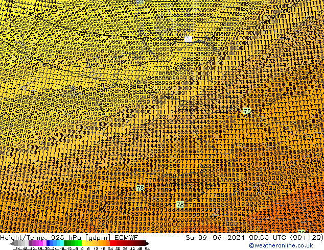 Height/Temp. 925 hPa ECMWF Dom 09.06.2024 00 UTC