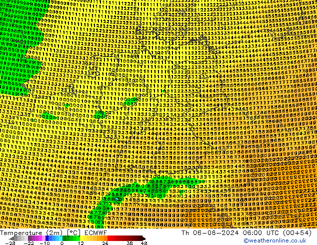 Temperature (2m) ECMWF Th 06.06.2024 06 UTC