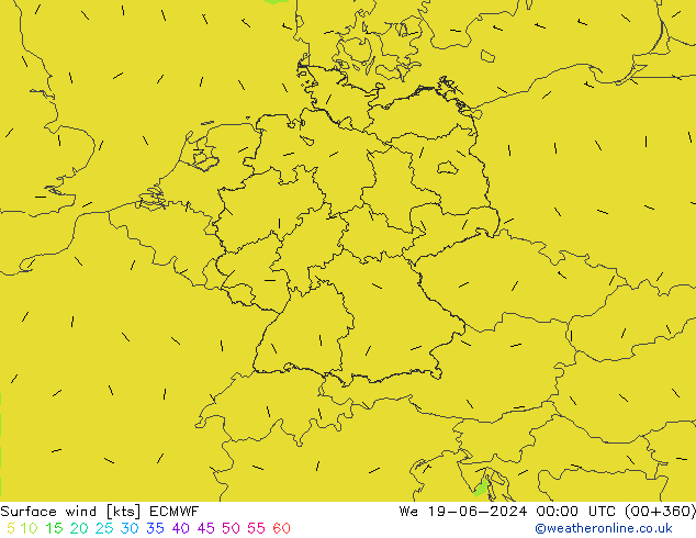 Vento 10 m ECMWF mer 19.06.2024 00 UTC