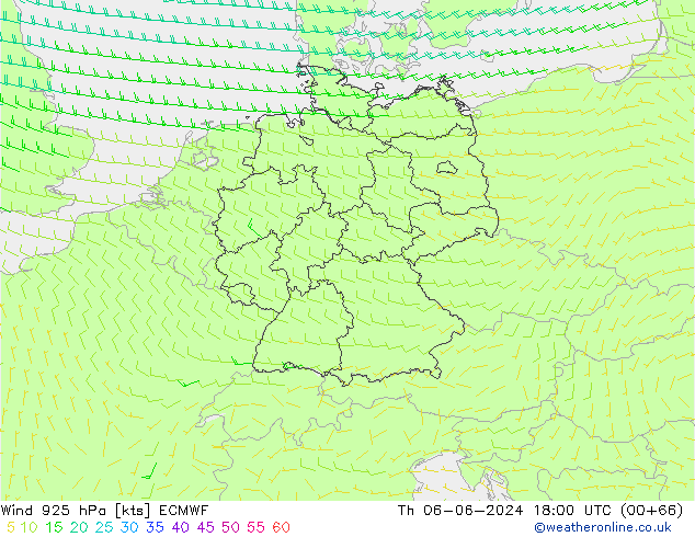 wiatr 925 hPa ECMWF czw. 06.06.2024 18 UTC