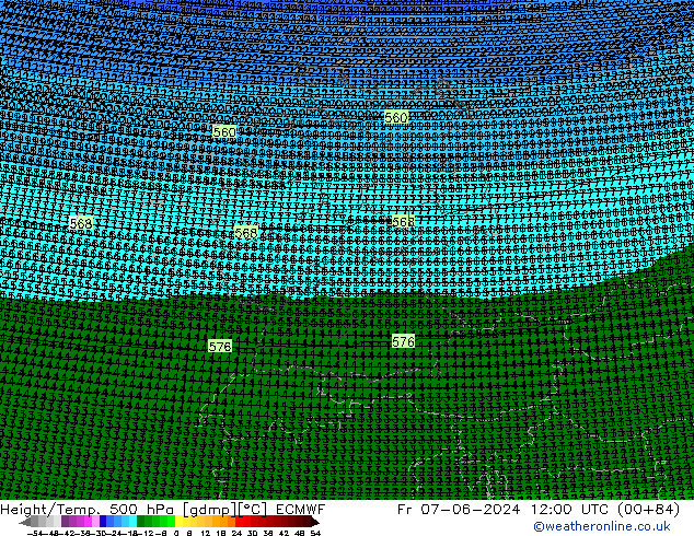 Yükseklik/Sıc. 500 hPa ECMWF Cu 07.06.2024 12 UTC