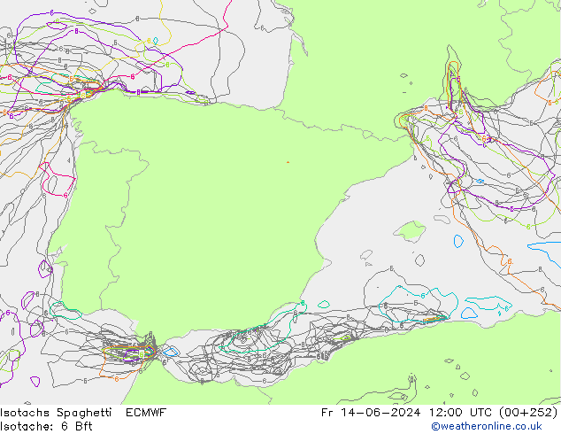 Isotachs Spaghetti ECMWF ven 14.06.2024 12 UTC