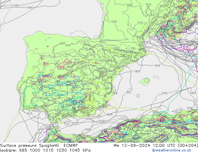 Surface pressure Spaghetti ECMWF We 12.06.2024 12 UTC