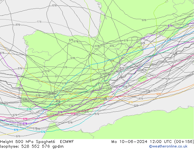 Height 500 hPa Spaghetti ECMWF Mo 10.06.2024 12 UTC