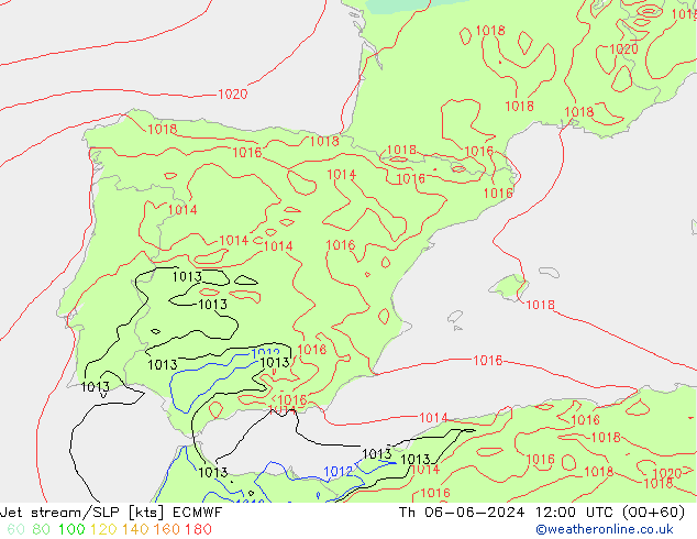 Jet stream/SLP ECMWF Th 06.06.2024 12 UTC