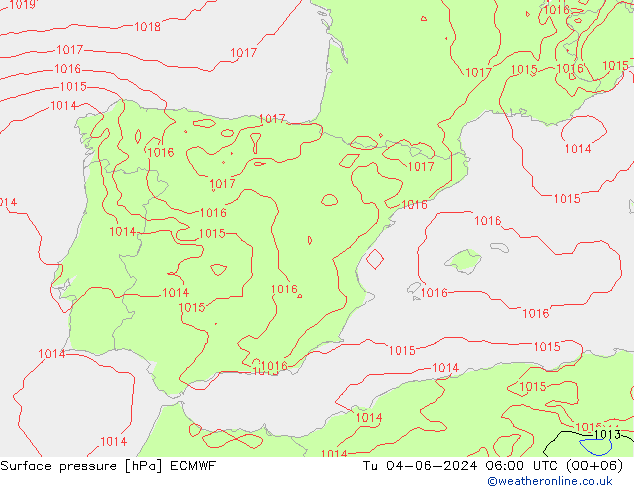 Luchtdruk (Grond) ECMWF di 04.06.2024 06 UTC