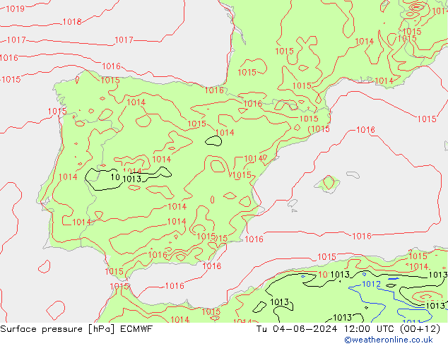 Atmosférický tlak ECMWF Út 04.06.2024 12 UTC