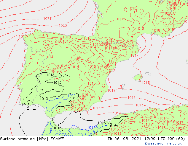 Surface pressure ECMWF Th 06.06.2024 12 UTC