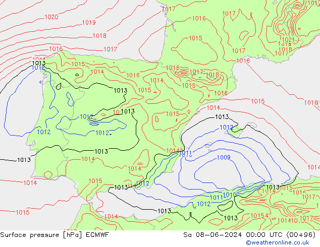 Pressione al suolo ECMWF sab 08.06.2024 00 UTC