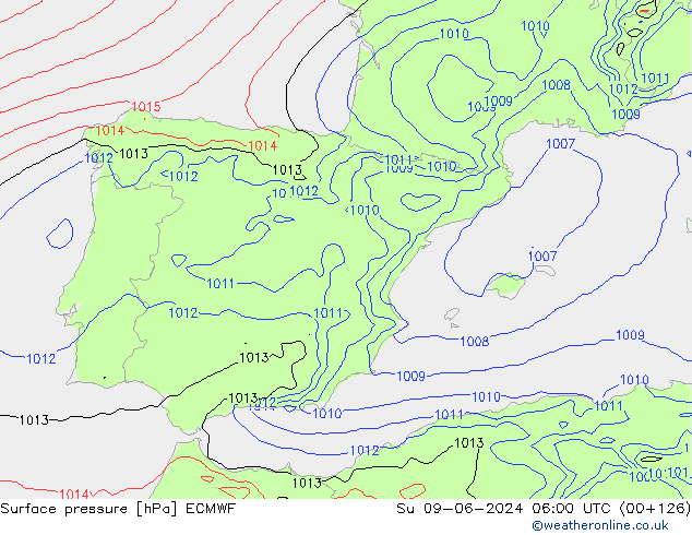 приземное давление ECMWF Вс 09.06.2024 06 UTC