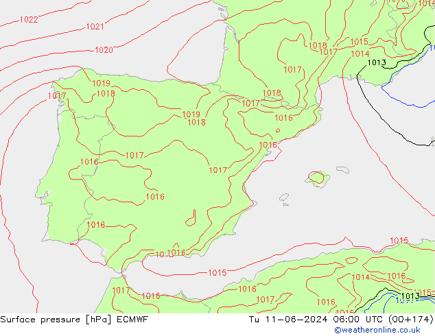 приземное давление ECMWF вт 11.06.2024 06 UTC