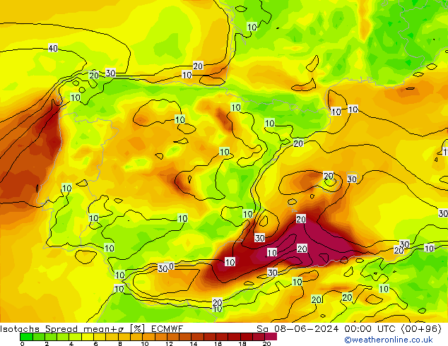 Isotachs Spread ECMWF sab 08.06.2024 00 UTC