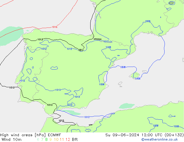 High wind areas ECMWF Su 09.06.2024 12 UTC