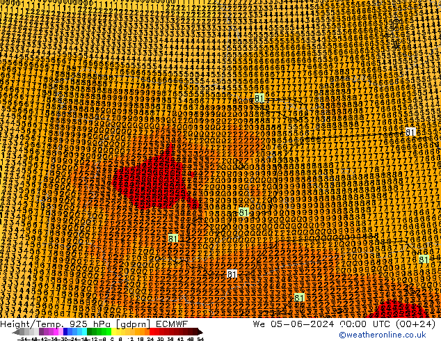 Height/Temp. 925 hPa ECMWF Qua 05.06.2024 00 UTC