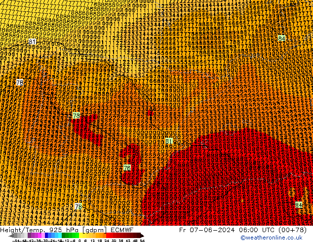 Hoogte/Temp. 925 hPa ECMWF vr 07.06.2024 06 UTC