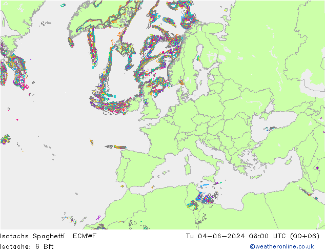 Isotachs Spaghetti ECMWF Tu 04.06.2024 06 UTC