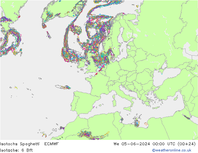 Isotachs Spaghetti ECMWF Qua 05.06.2024 00 UTC