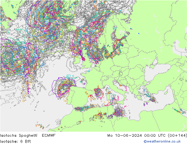 Isotachs Spaghetti ECMWF Po 10.06.2024 00 UTC