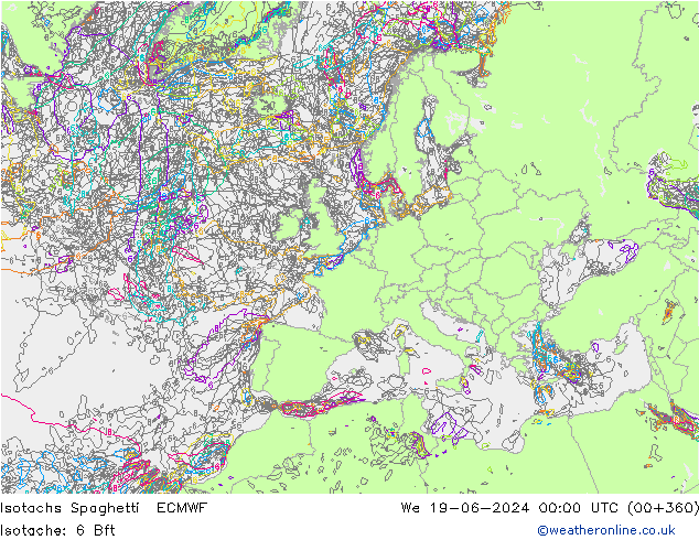 Isotachs Spaghetti ECMWF  19.06.2024 00 UTC