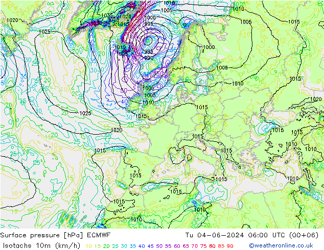 Isotachs (kph) ECMWF Ter 04.06.2024 06 UTC