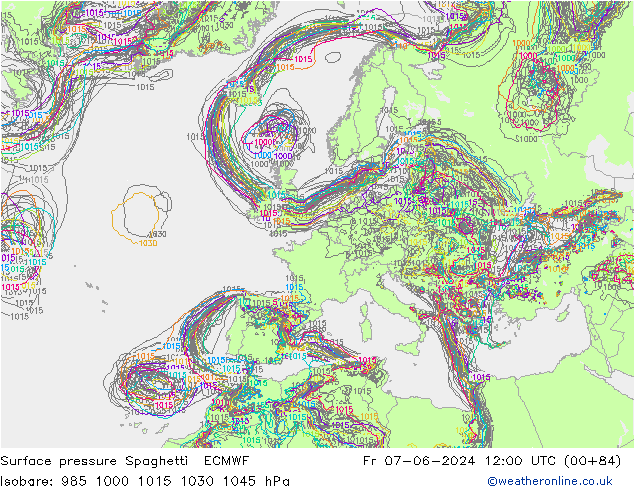 Atmosférický tlak Spaghetti ECMWF Pá 07.06.2024 12 UTC