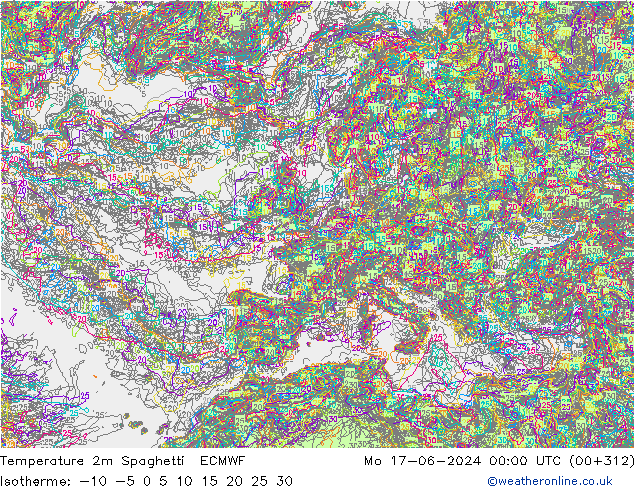 Temperature 2m Spaghetti ECMWF Mo 17.06.2024 00 UTC