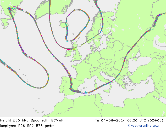 Geop. 500 hPa Spaghetti ECMWF mar 04.06.2024 06 UTC