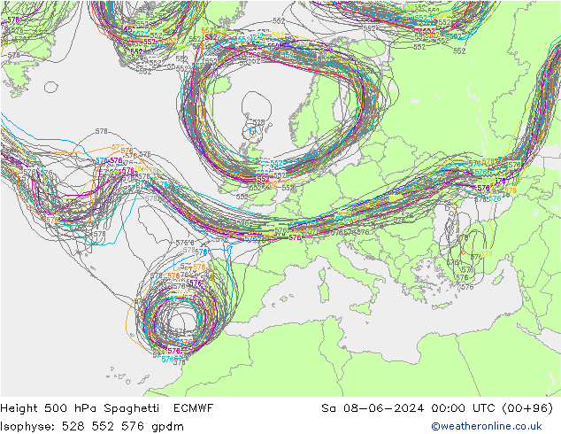 500 hPa Yüksekliği Spaghetti ECMWF Cts 08.06.2024 00 UTC