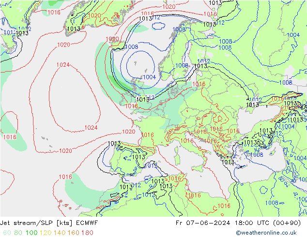 Jet stream/SLP ECMWF Fr 07.06.2024 18 UTC