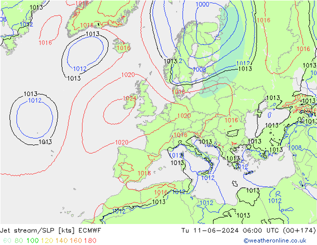 Jet Akımları/SLP ECMWF Sa 11.06.2024 06 UTC