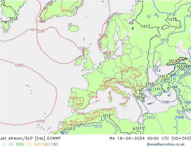 Jet Akımları/SLP ECMWF Çar 19.06.2024 00 UTC