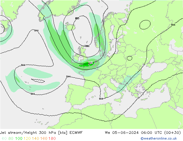 Corrente a getto ECMWF mer 05.06.2024 06 UTC