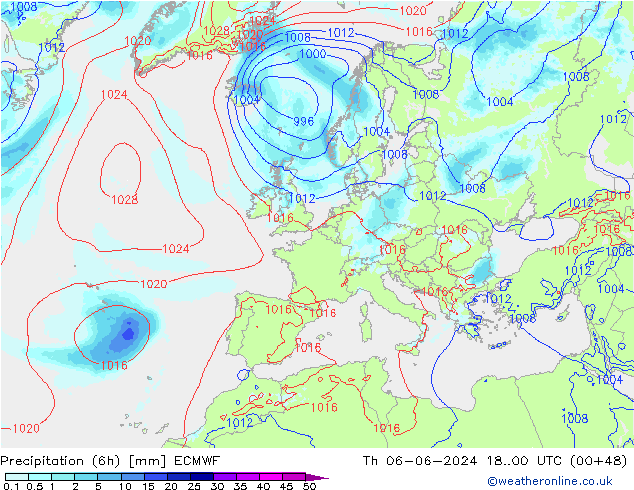 Precipitation (6h) ECMWF Th 06.06.2024 00 UTC