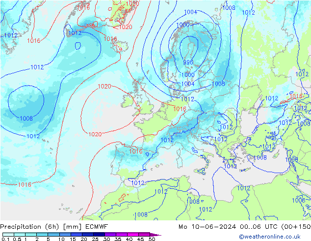 Precipitazione (6h) ECMWF lun 10.06.2024 06 UTC