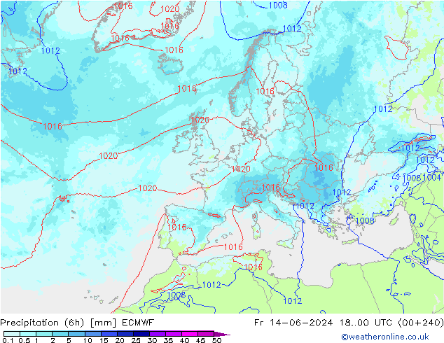 Precipitation (6h) ECMWF Fr 14.06.2024 00 UTC