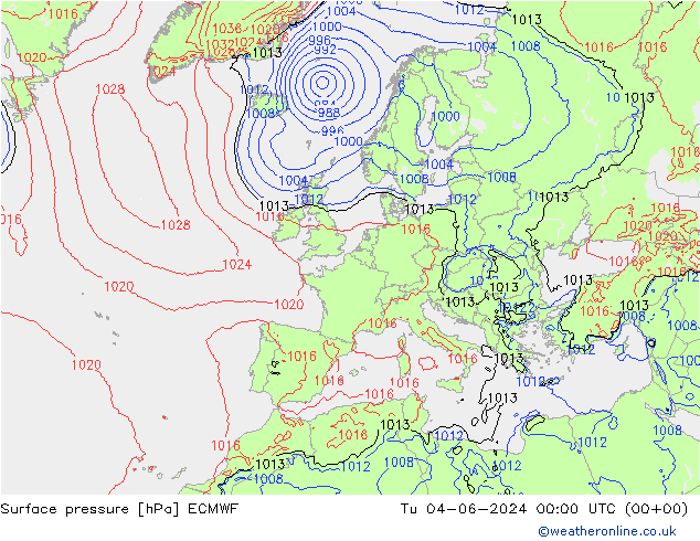 приземное давление ECMWF вт 04.06.2024 00 UTC