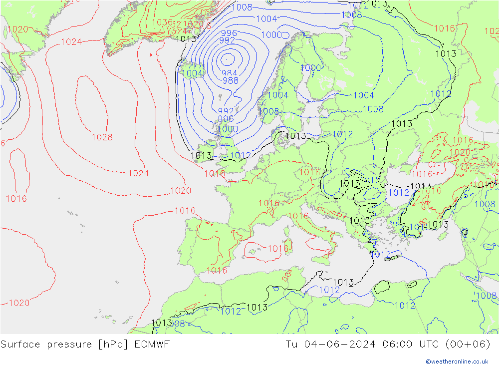 Surface pressure ECMWF Tu 04.06.2024 06 UTC