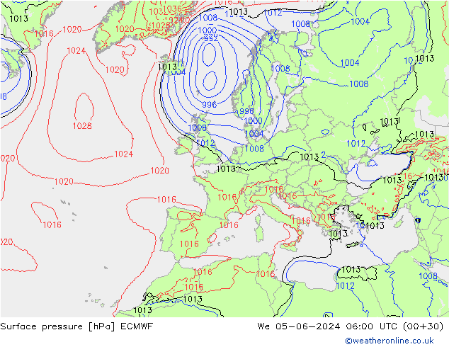 Surface pressure ECMWF We 05.06.2024 06 UTC