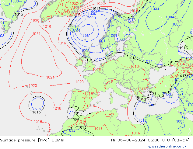 приземное давление ECMWF чт 06.06.2024 06 UTC