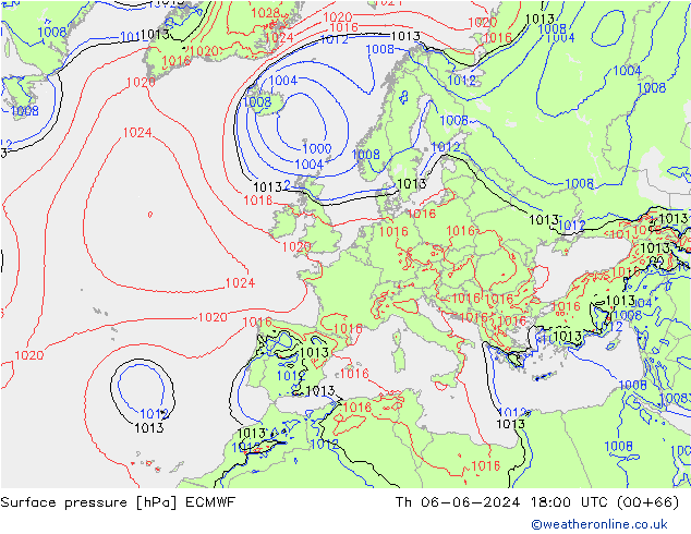 Surface pressure ECMWF Th 06.06.2024 18 UTC