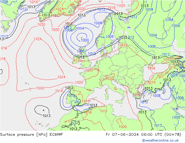 pressão do solo ECMWF Sex 07.06.2024 06 UTC