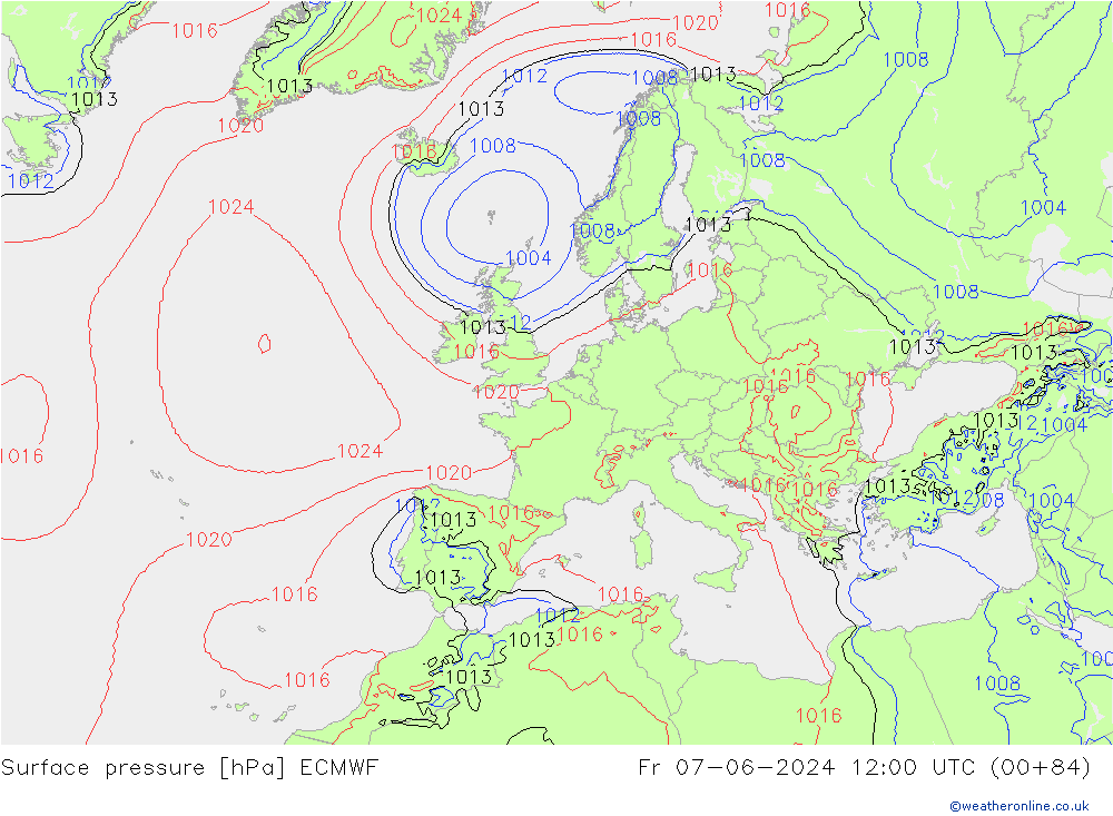 Surface pressure ECMWF Fr 07.06.2024 12 UTC