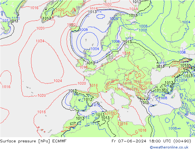 Bodendruck ECMWF Fr 07.06.2024 18 UTC