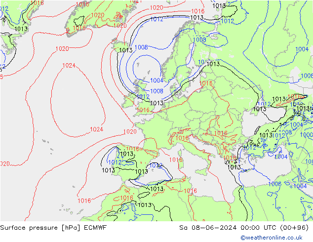 Atmosférický tlak ECMWF So 08.06.2024 00 UTC