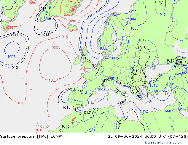 Pressione al suolo ECMWF dom 09.06.2024 06 UTC