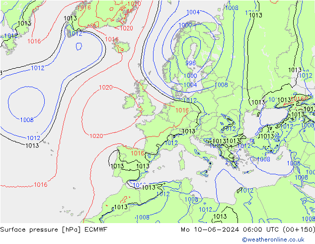 Luchtdruk (Grond) ECMWF ma 10.06.2024 06 UTC