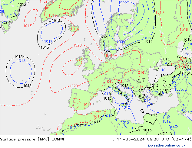 приземное давление ECMWF вт 11.06.2024 06 UTC