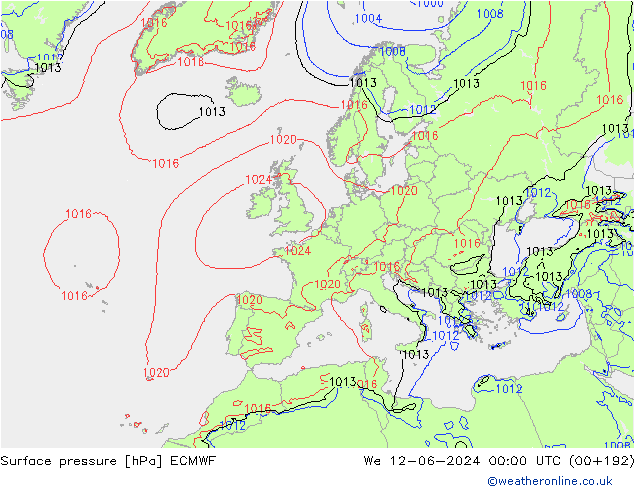 ciśnienie ECMWF śro. 12.06.2024 00 UTC