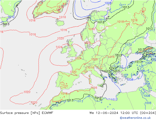 Atmosférický tlak ECMWF St 12.06.2024 12 UTC