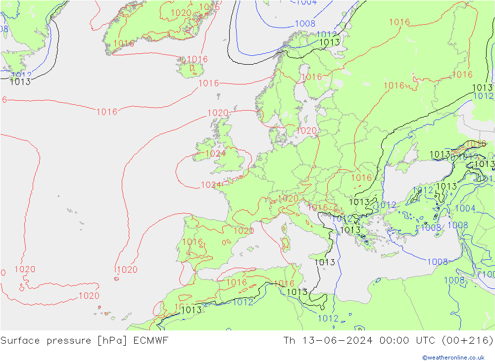 приземное давление ECMWF чт 13.06.2024 00 UTC